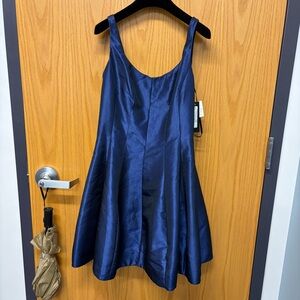 Navy Blue Satin fit and flare dress!